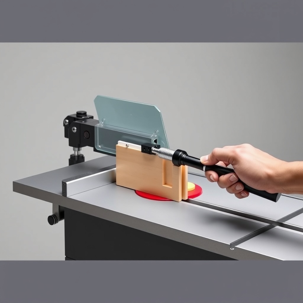 A clean photorealistic photo showing a GuideMaster X1 with a workpiece clamped in place
