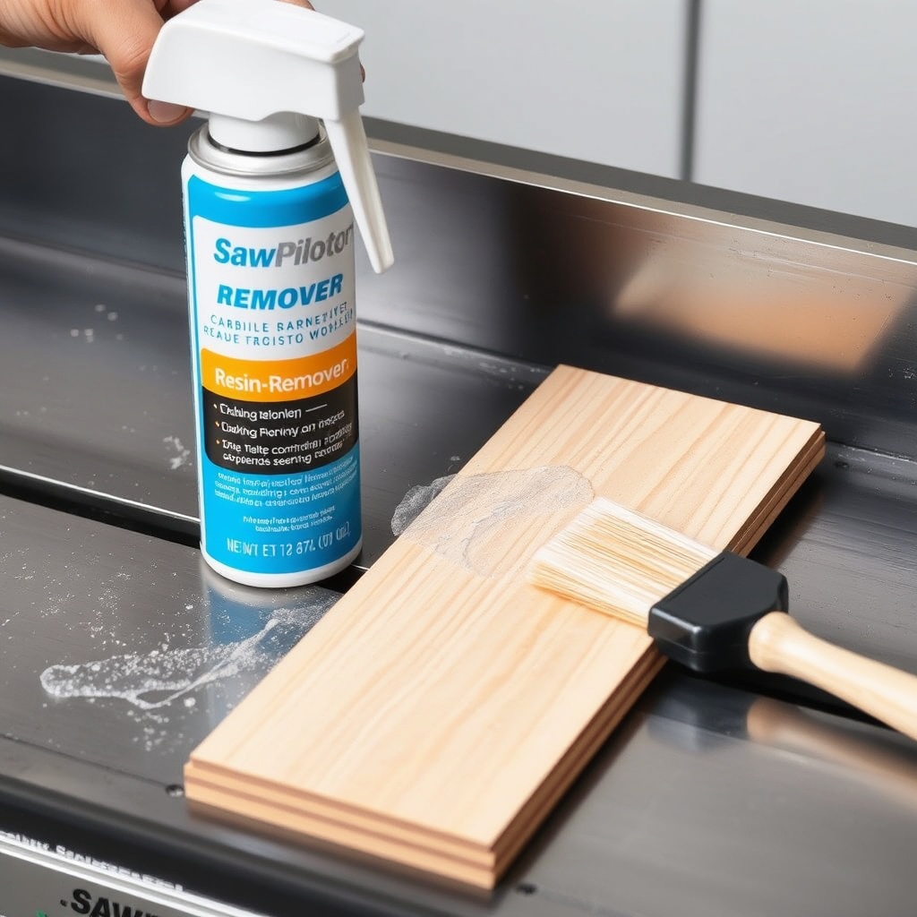 <clean photorealistic photo of a SawPilotPro table saw’s carbide blade being cleaned with