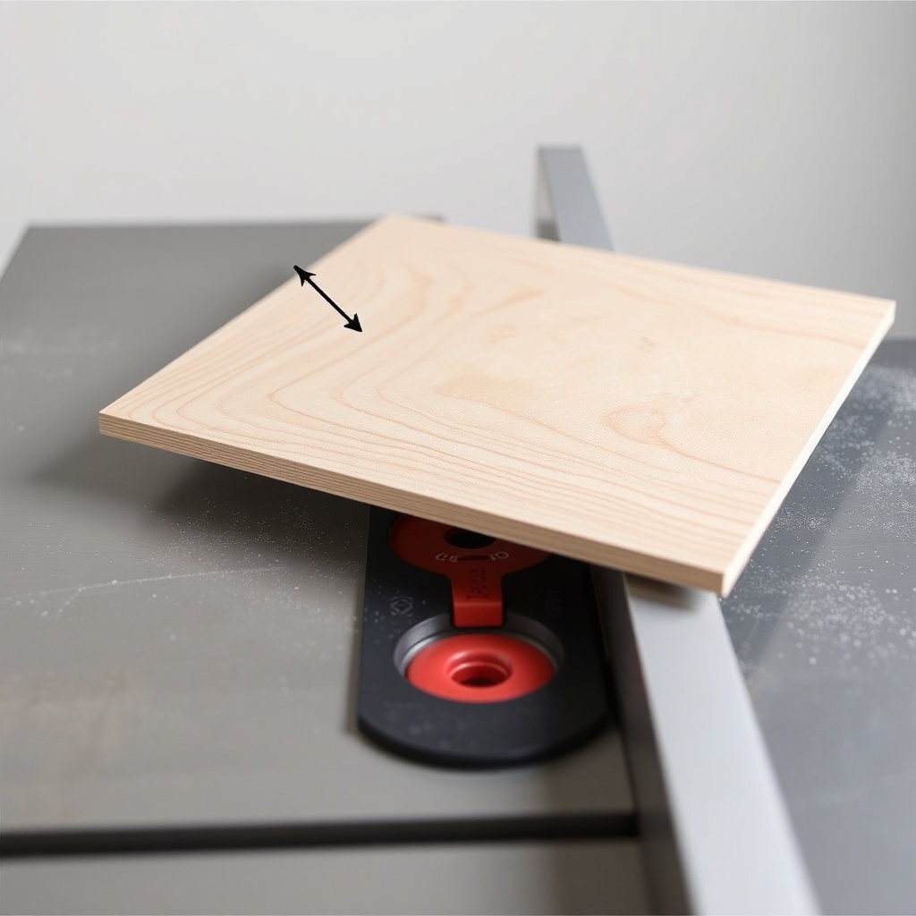 A clean photorealistic photo of a SawPilotPro table saw guide with a thin plywood veneer s