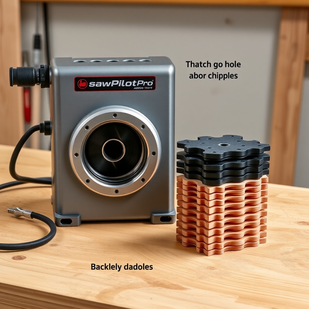 A clean photorealistic photo of a SawPilotPro unit on a workbench