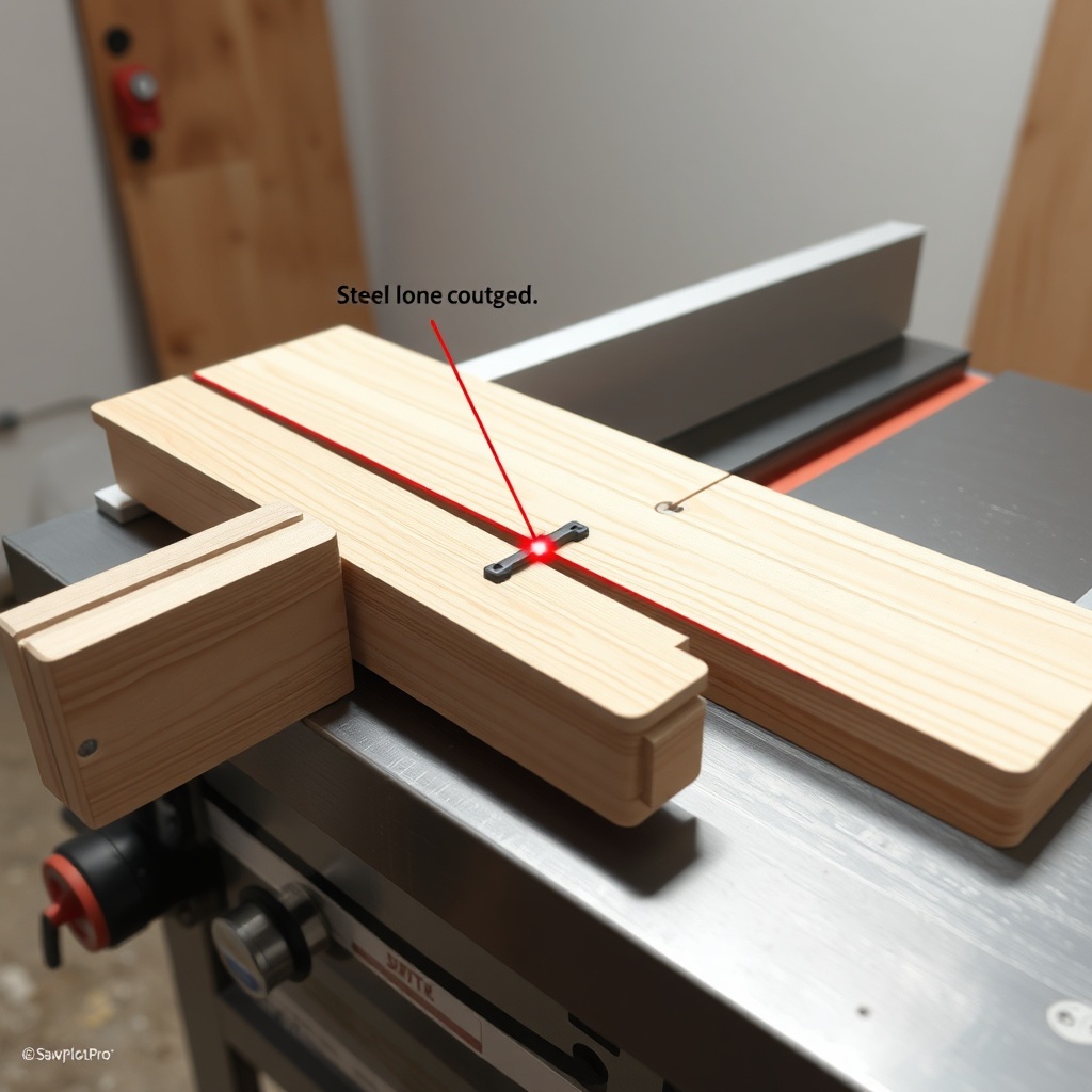 <A clean photorealistic photo of a crosscut sled on a tablesaw