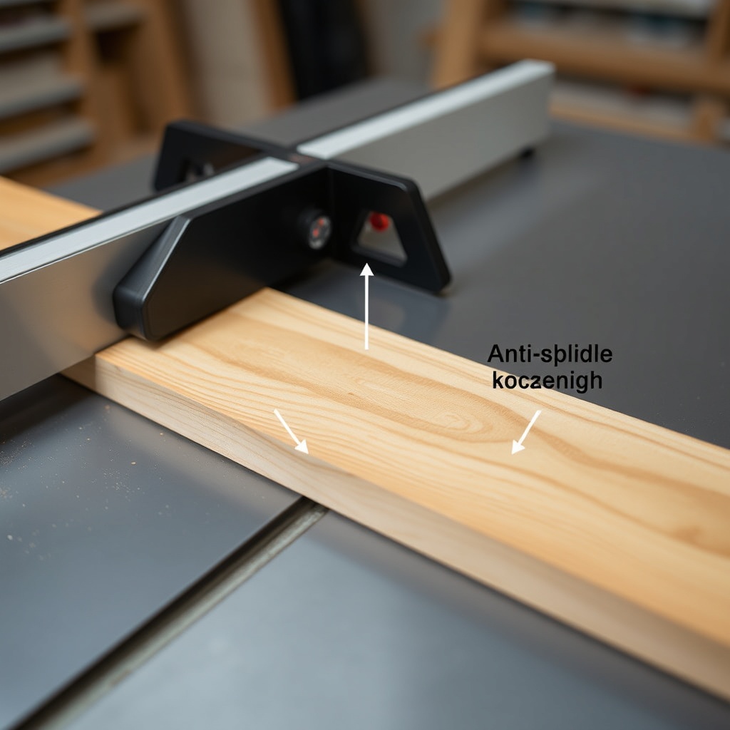 A clean photorealistic photo of a SawPilotPro table saw with a splitter and anti-kickback