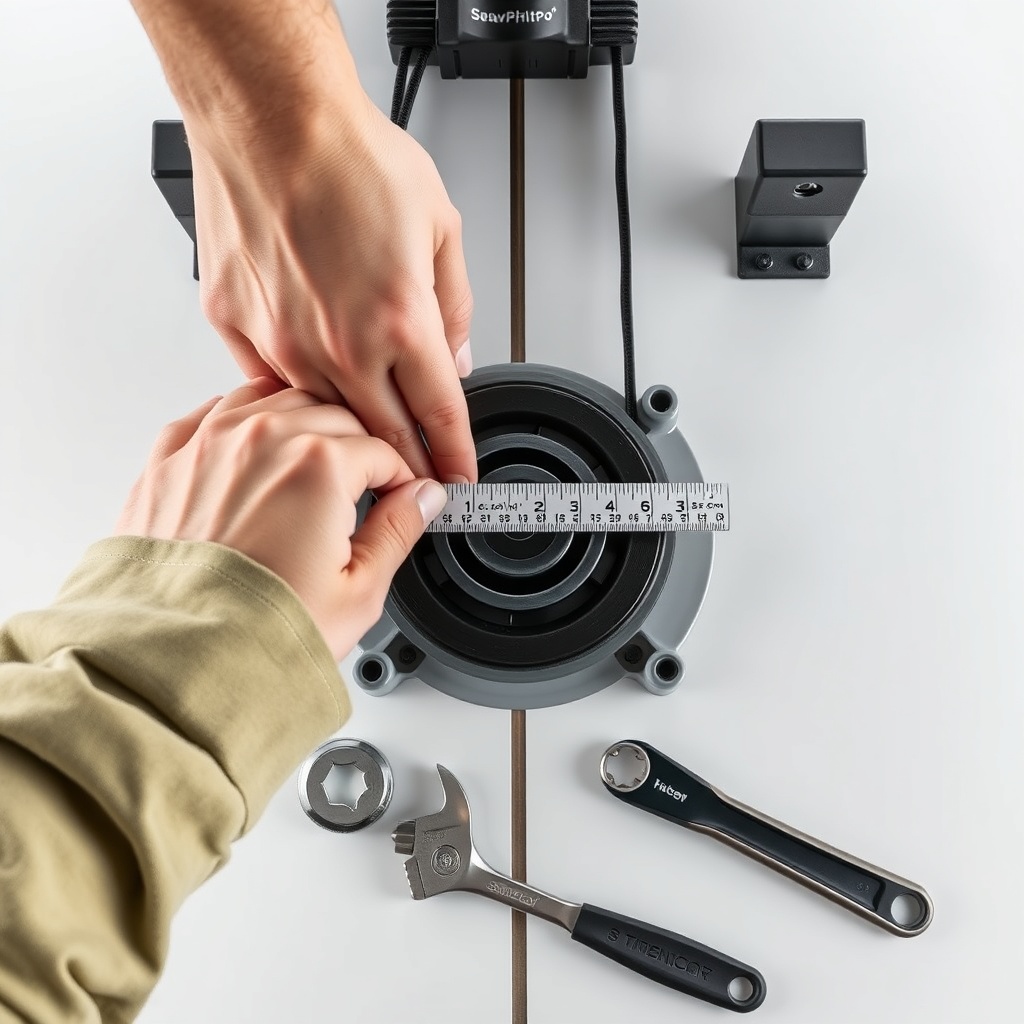 <A photorealistic overhead view showing a technician's hand pressing the new belt at its m