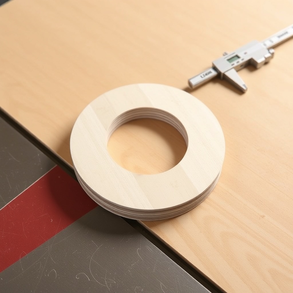 A clean photorealistic photo of a zero-clearance insert blank cut from Baltic birch plywoo